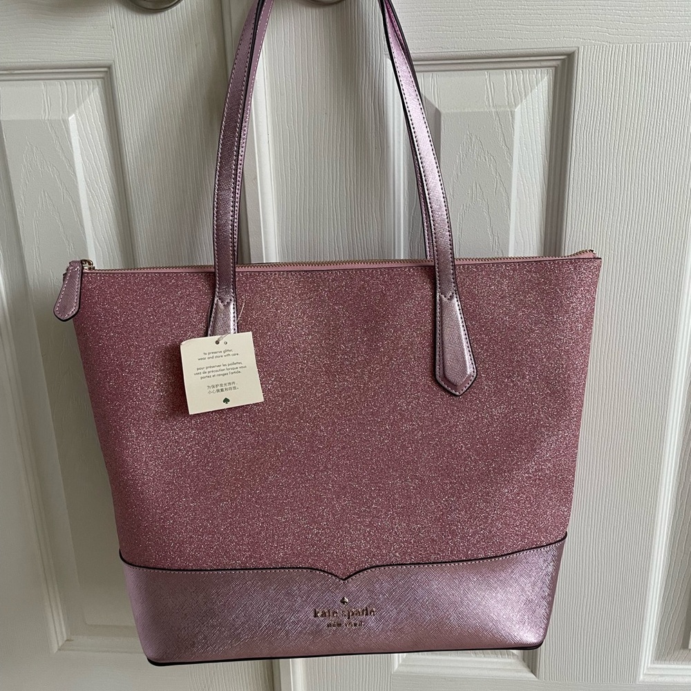 NWT Auth KATE SPADE Lola Glitter Tote &  Pink Glimmer Shoulder Bag NEW